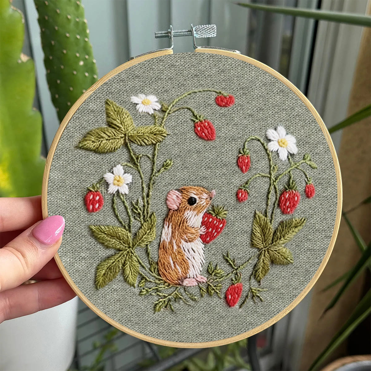 Rubbyoo Embroidery Kit - Mouse With Strawberry | Adorable Handmade Collection | Sewing Wallhanging Art - image 3