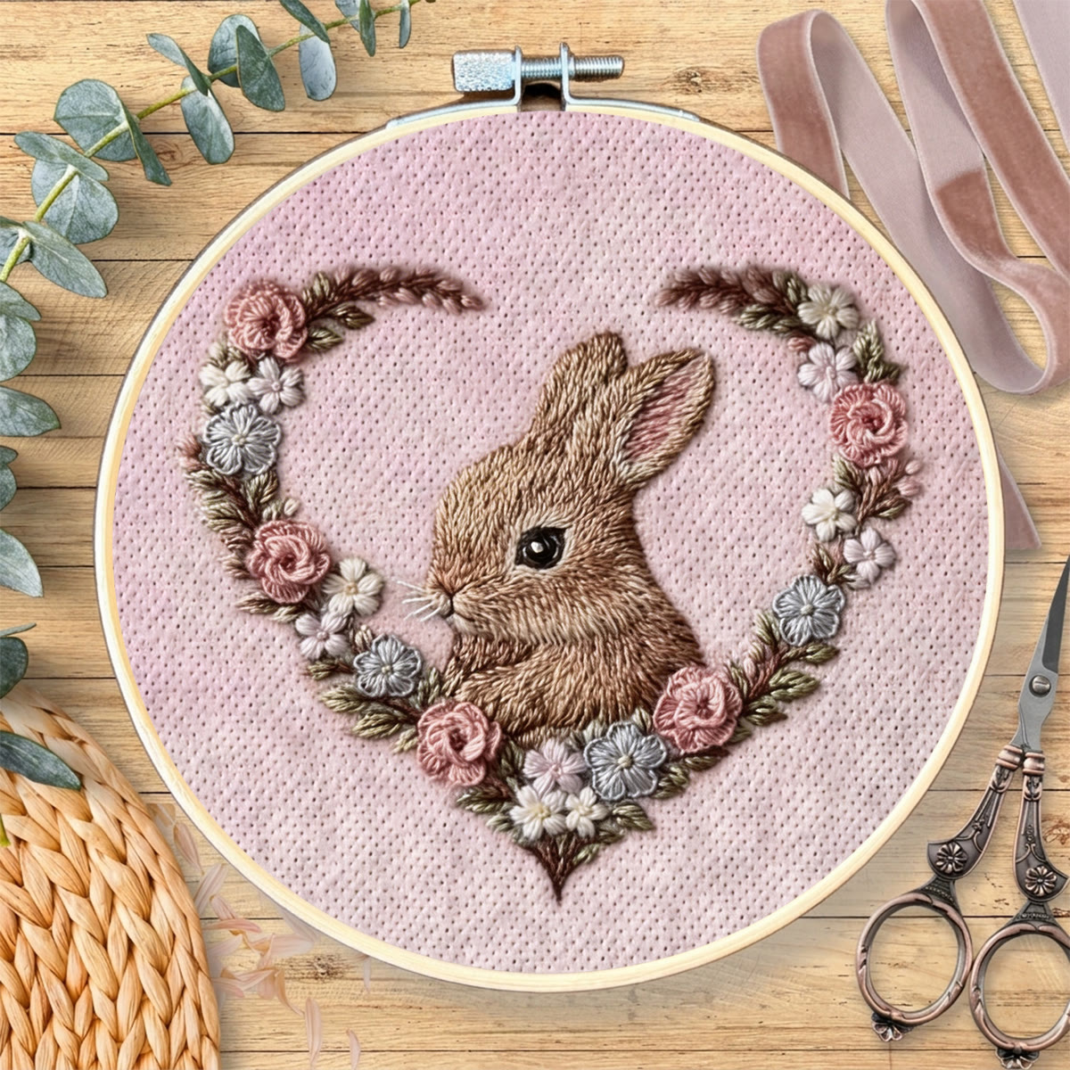 Rubbyoo Embroidery Kit - Love Bunny | Unique Mother Day Craft | Handmade Gifts For Her - image 2