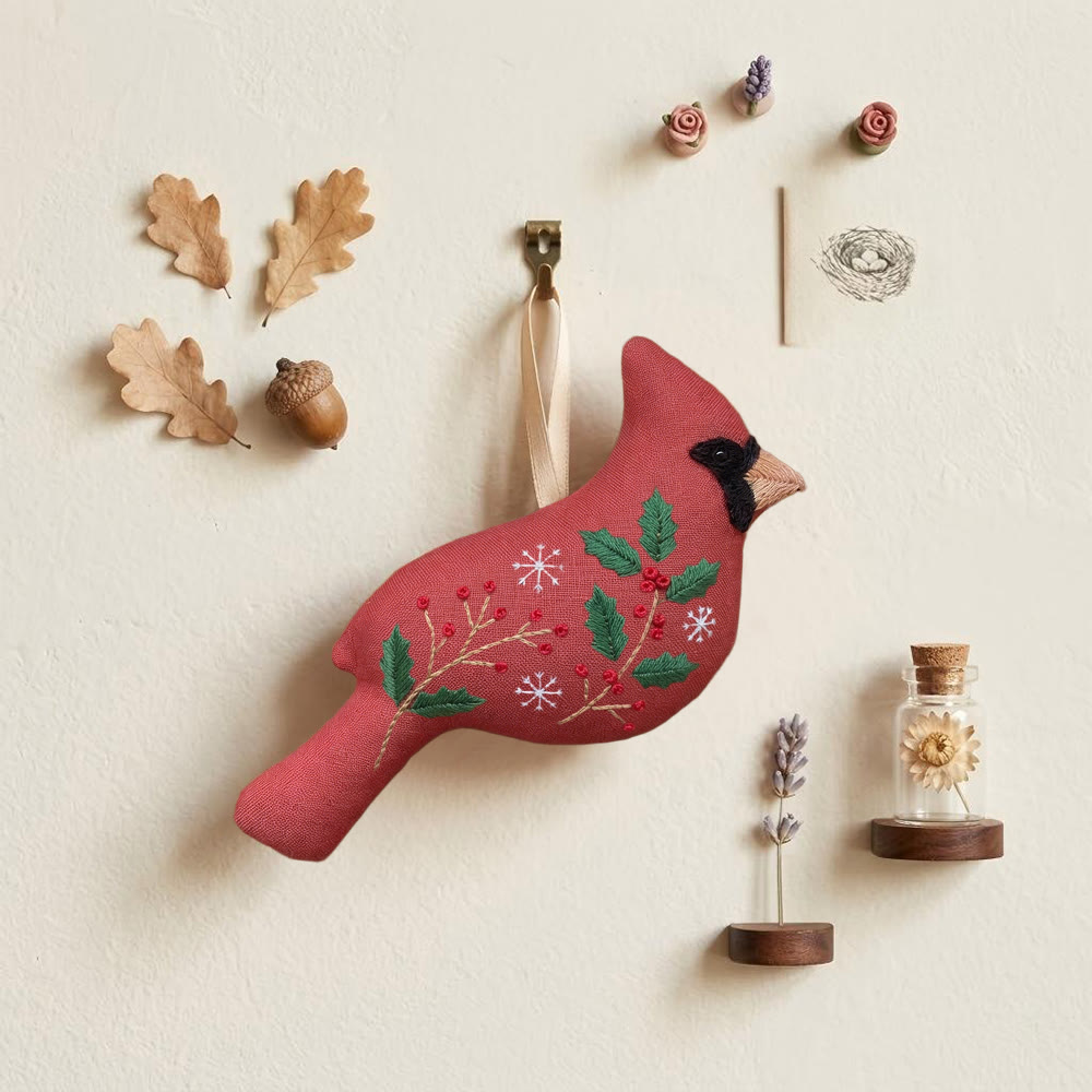 Rubbyoo Cardinal Embroidery Kit - Holly Berry | Holiday Stitch Artwork | Bird Lover Gift - image 7