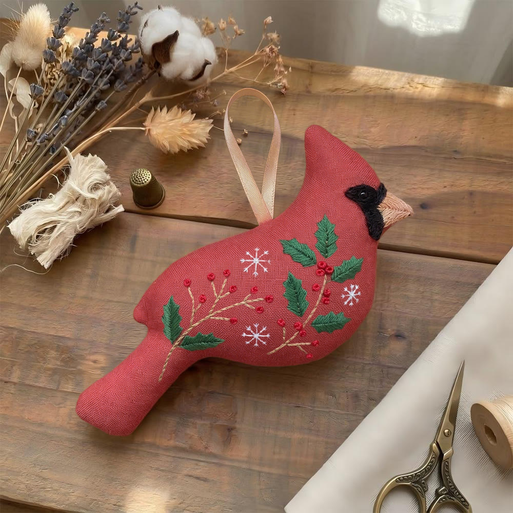 Rubbyoo Cardinal Embroidery Kit - Holly Berry | Holiday Stitch Artwork | Bird Lover Gift - image 2