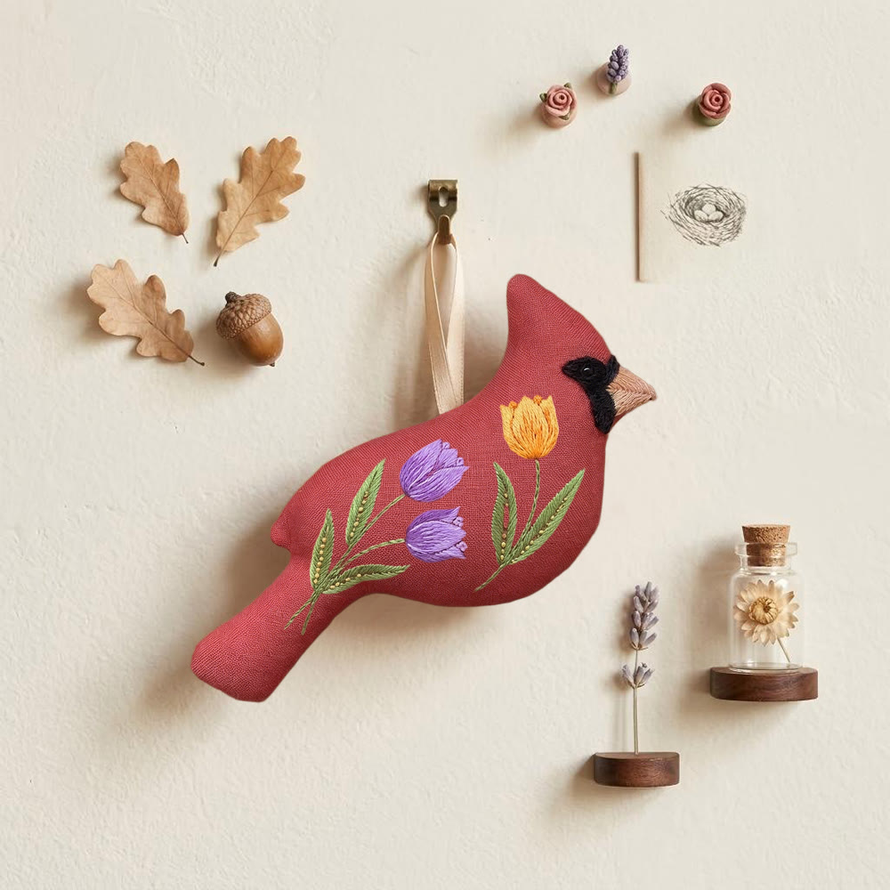 Rubbyoo Cardinal Embroidery Kit - Vivid Flowers | Stuffed Bird Toy | Personalized Craft For Mom  - image 6