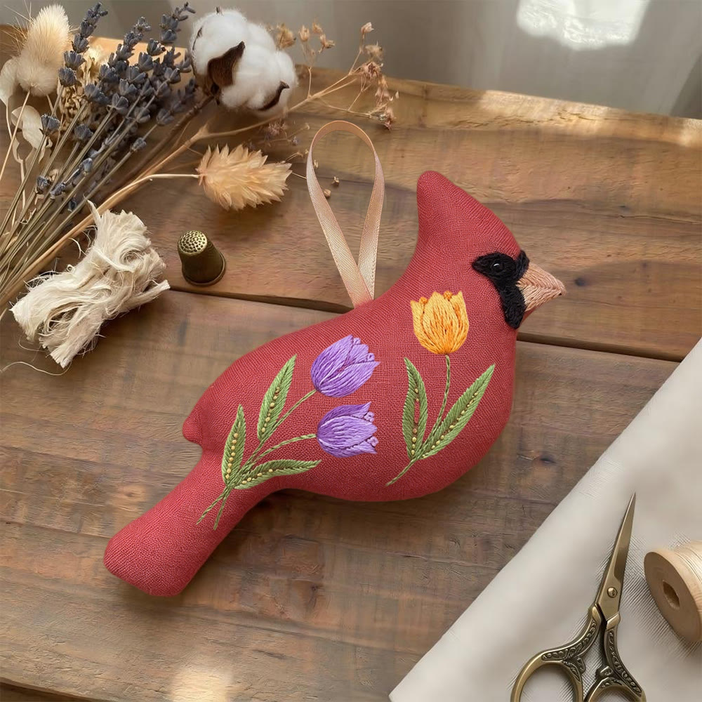 Rubbyoo Cardinal Embroidery Kit - Vivid Flowers | Stuffed Bird Toy | Personalized Craft For Mom  - image 2