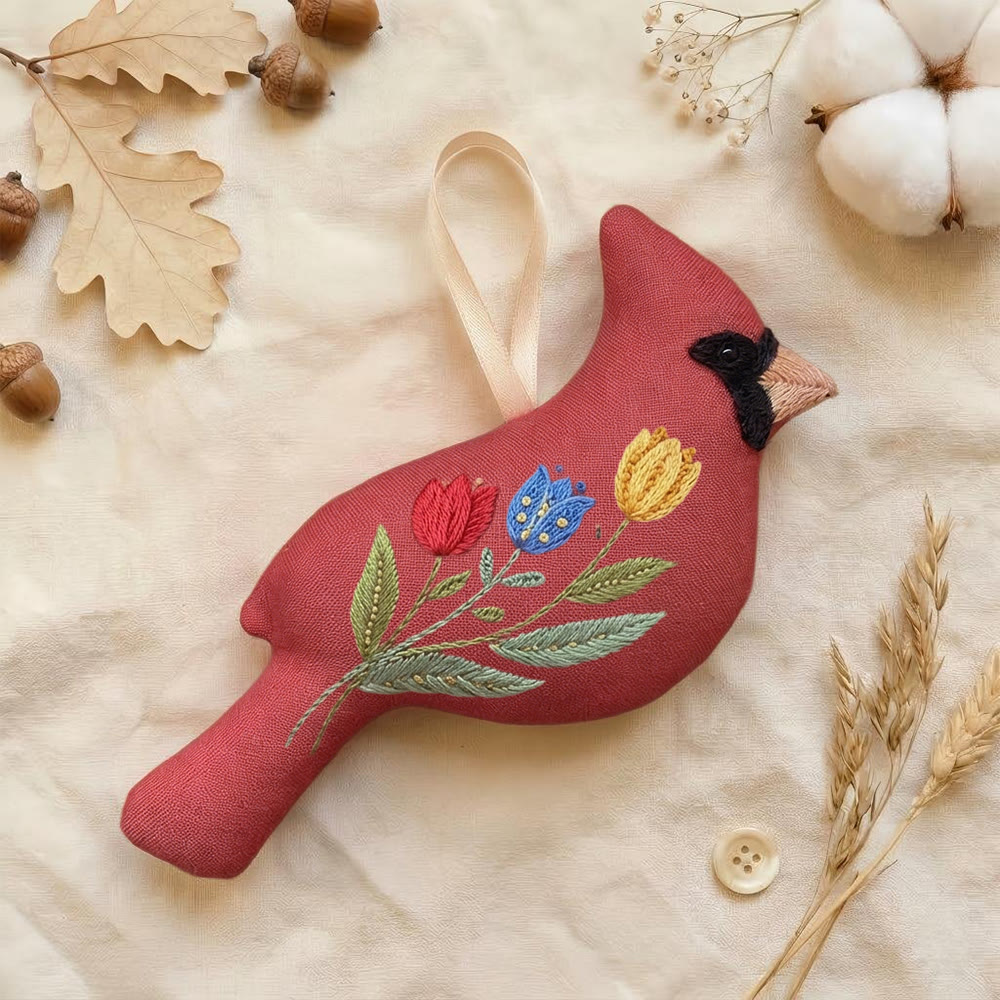 Rubbyoo Cardinal Embroidery Kit - Colorful Tulips | Handmade Home Ornament | Special Gifts For Grandma - 6 inches hoop kit - image 1