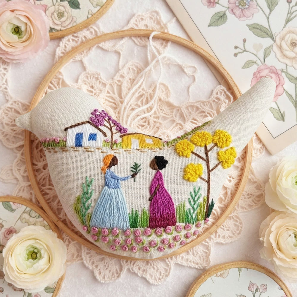 Rubbyoo Bird-shaped Embroidery Kit - Rural Woman |  Beginner Diy Craft | Perfect Gift For Her - image 5