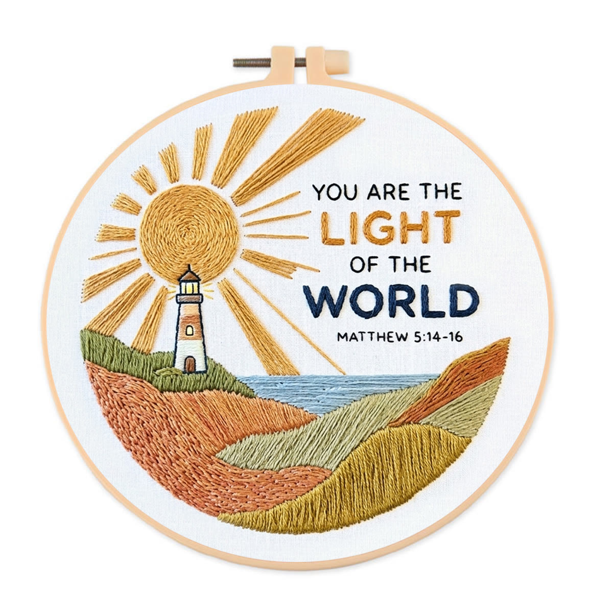 Rubbyoo Embroidery Kit - You Are The Light Of The World | Matthew 5:14–16 Wall Art | Christian Lighthouse Decor - 20*20cm - image 1