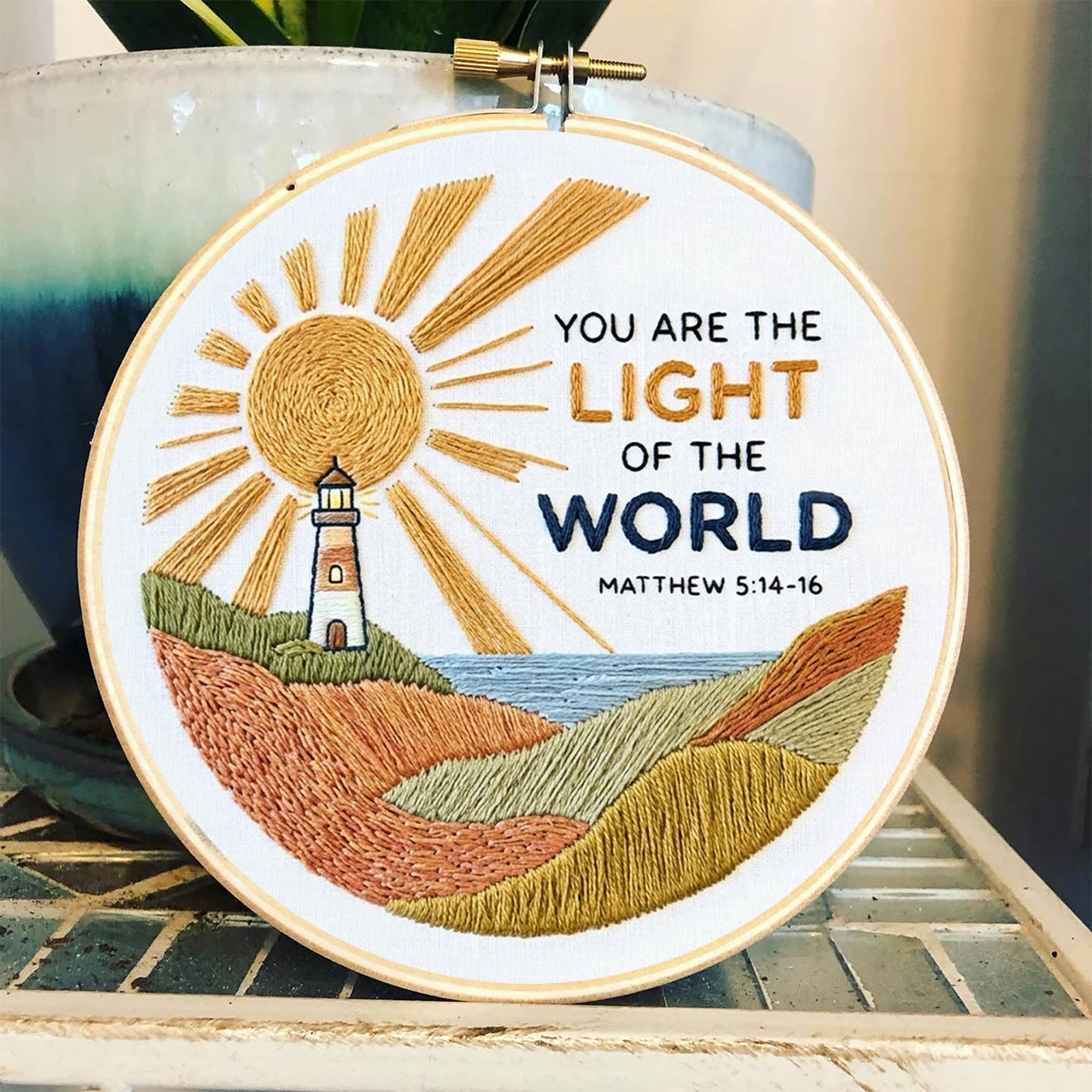 Rubbyoo Embroidery Kit - You Are The Light Of The World | Matthew 5:14–16 Wall Art | Christian Lighthouse Decor - image 3