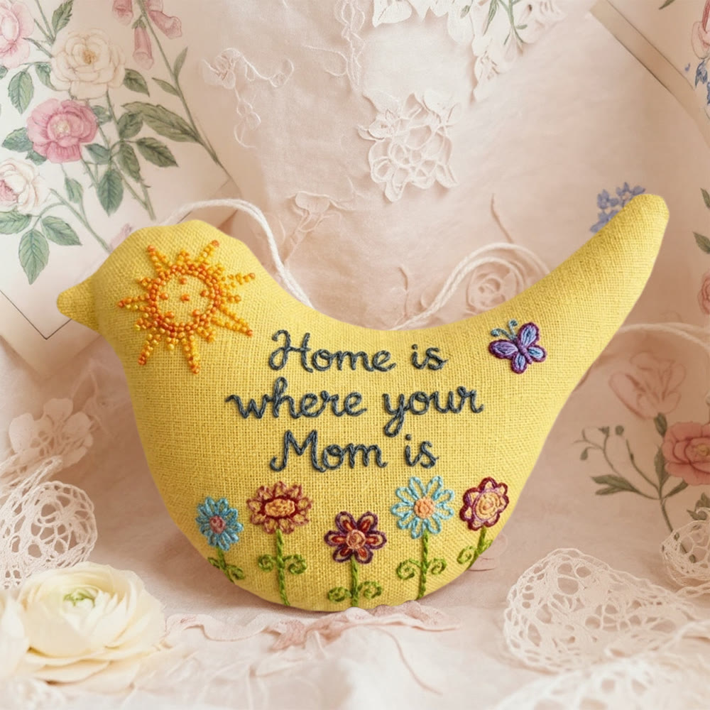 Rubbyoo Bird-shaped Embroidery Kit - Home Is Where Mom Is | Mother's Day Gift | Handmade Memorable Collection - 6 inches hoop kit - image 1
