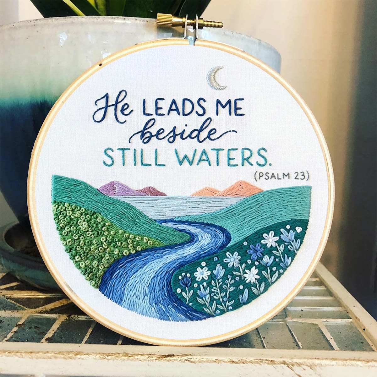 Rubbyoo Embroidery Kit - He Leads Me Beside Still Waters | Psalm 23 Wall Decor | Christian Landscape Faith Gift - image 3
