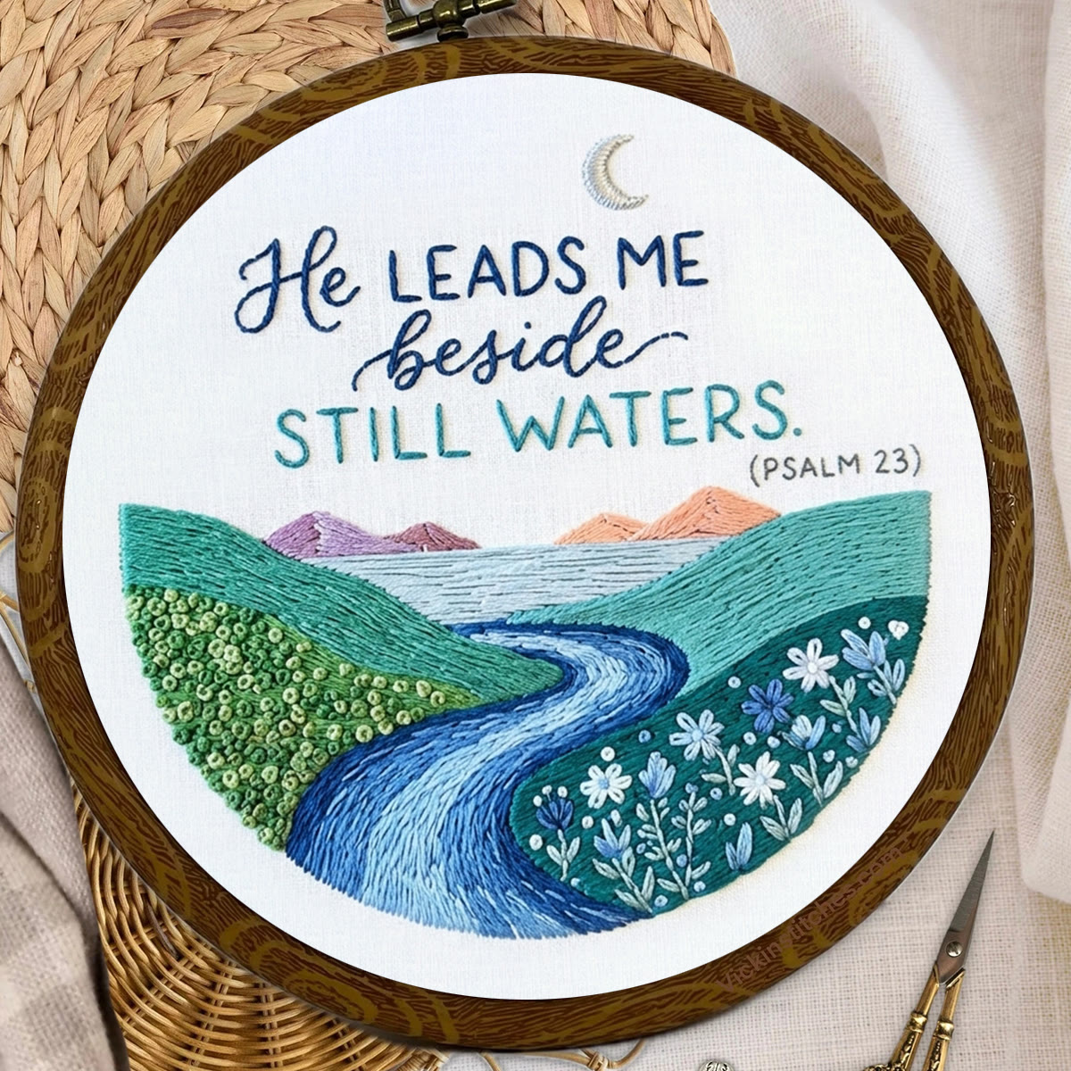 Rubbyoo Embroidery Kit - He Leads Me Beside Still Waters | Psalm 23 Wall Decor | Christian Landscape Faith Gift - image 7