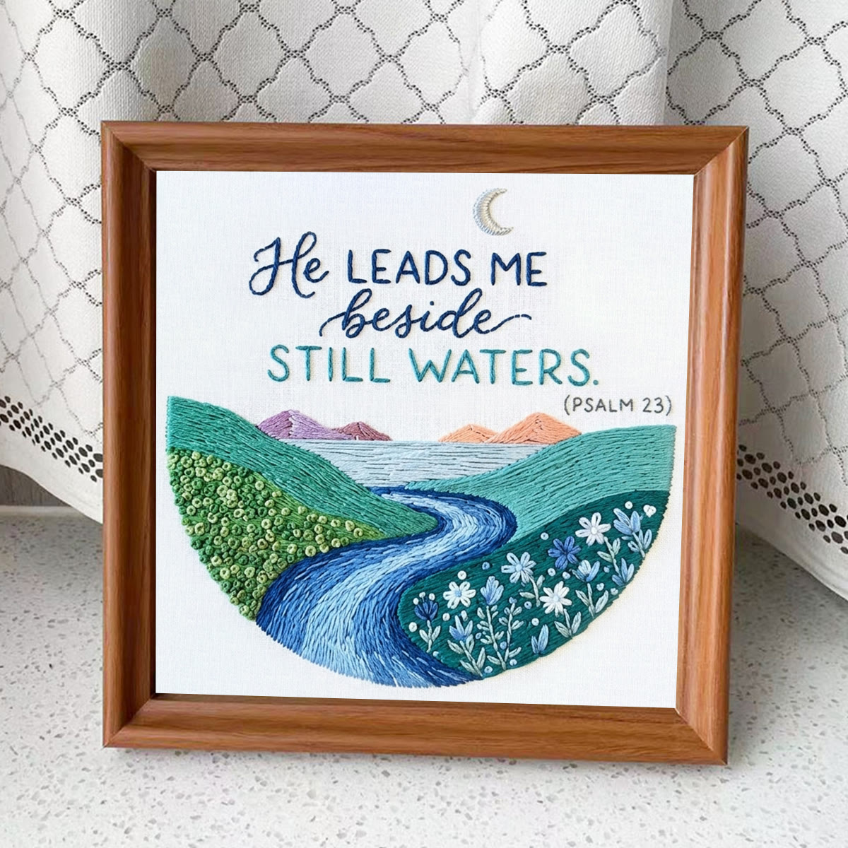 Rubbyoo Embroidery Kit - He Leads Me Beside Still Waters | Psalm 23 Wall Decor | Christian Landscape Faith Gift - Embroidery Kit Plus An Extra Frame - image 9