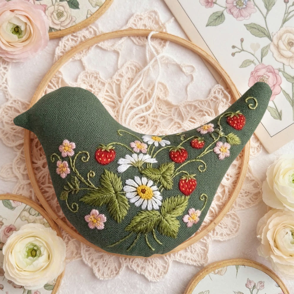 Rubbyoo Bird-shaped Embroidery Kit - Wild Strawberry | Floral Fruit Decor | Special Gift For Mother - image 3