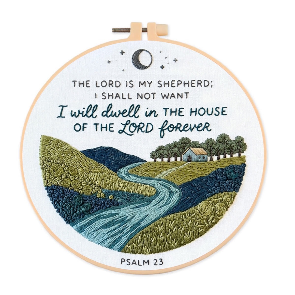 Rubbyoo Embroidery Kit - The Lord Is My Shepherd | Psalm 23 | Modern Biblical Landscape Home Accent - 20*20cm - image 1