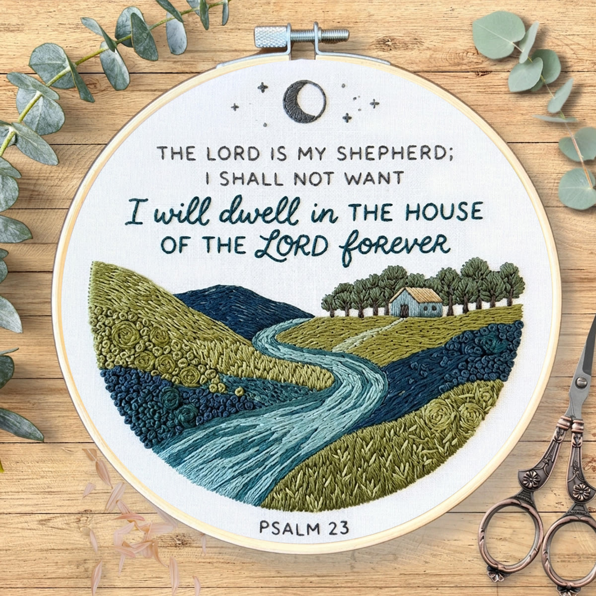 Rubbyoo Embroidery Kit - The Lord Is My Shepherd | Psalm 23 | Modern Biblical Landscape Home Accent - image 2