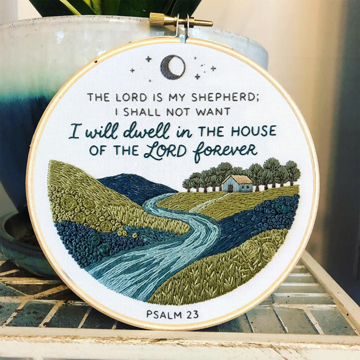 Rubbyoo Embroidery Kit - The Lord Is My Shepherd | Psalm 23 | Modern Biblical Landscape Home Accent - image 3