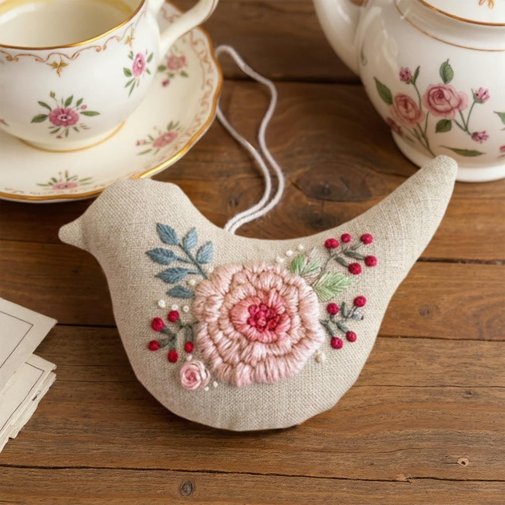 Rubbyoo Bird-shaped Embroidery Kit - Charming Rose | Diy Floral Needlework | Handmade Craft For Her - image 2