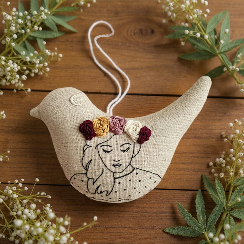 Rubbyoo Bird-shaped Embroidery Kit - Women With Flower | Soft Bird Toy | Unique Craft For Mom - image 6