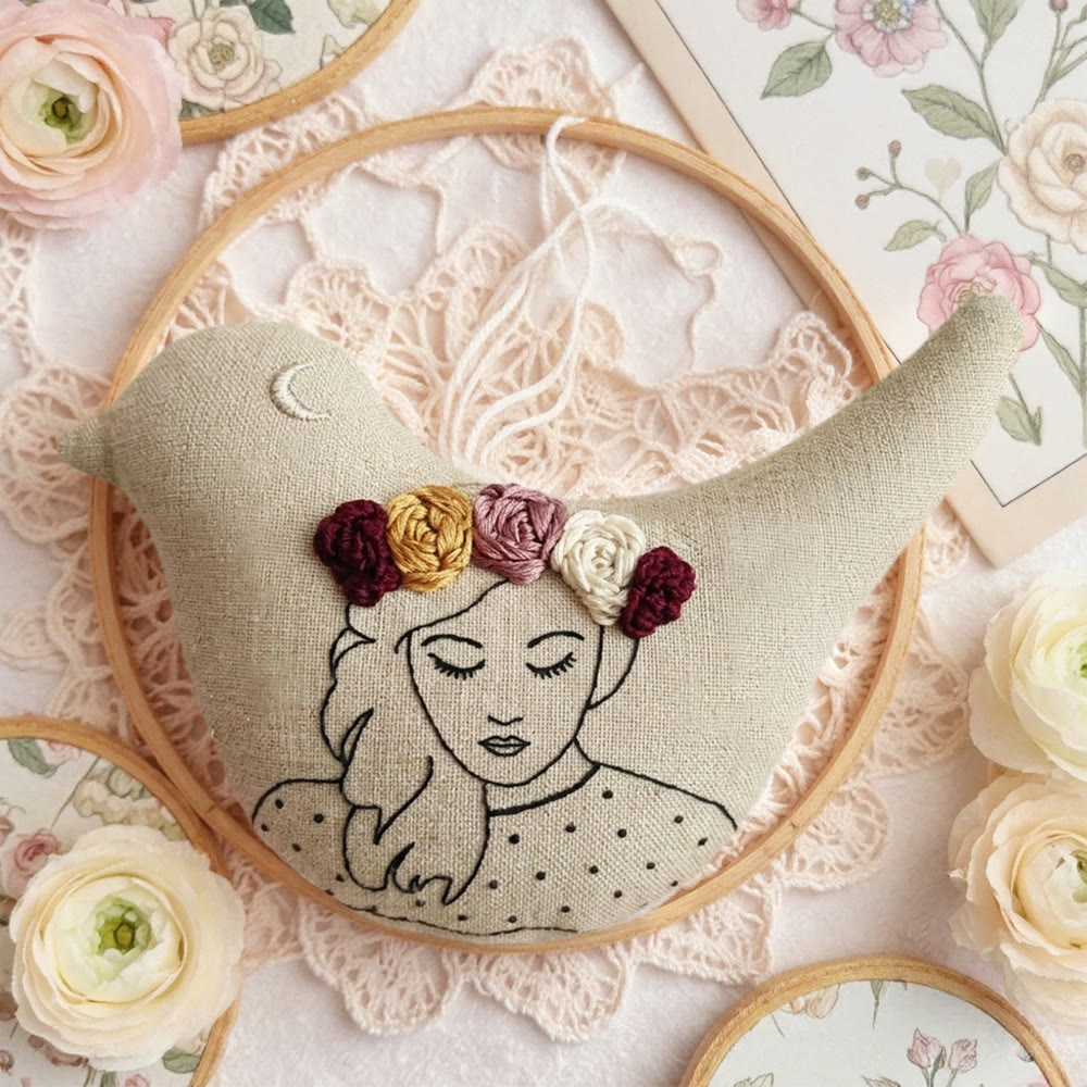 Rubbyoo Bird-shaped Embroidery Kit - Women With Flower | Soft Bird Toy | Unique Craft For Mom - image 5