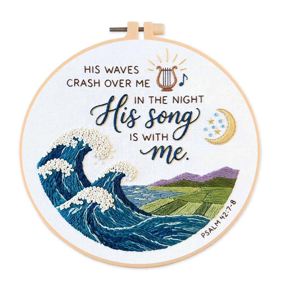 Rubbyoo Embroidery Kit - His Song Is With Me | Psalm 42:7-8 Christian Art | Unique Religious Gift For Encouragement - 20*20cm - image 1