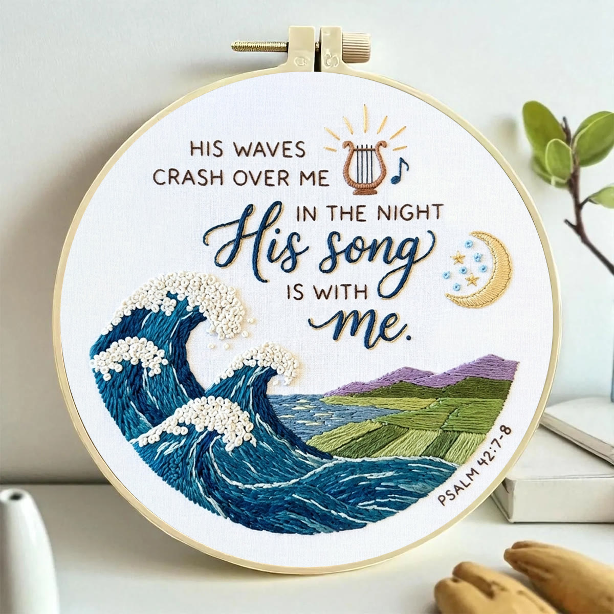 Rubbyoo Embroidery Kit - His Song Is With Me | Psalm 42:7-8 Christian Art | Unique Religious Gift For Encouragement - image 4