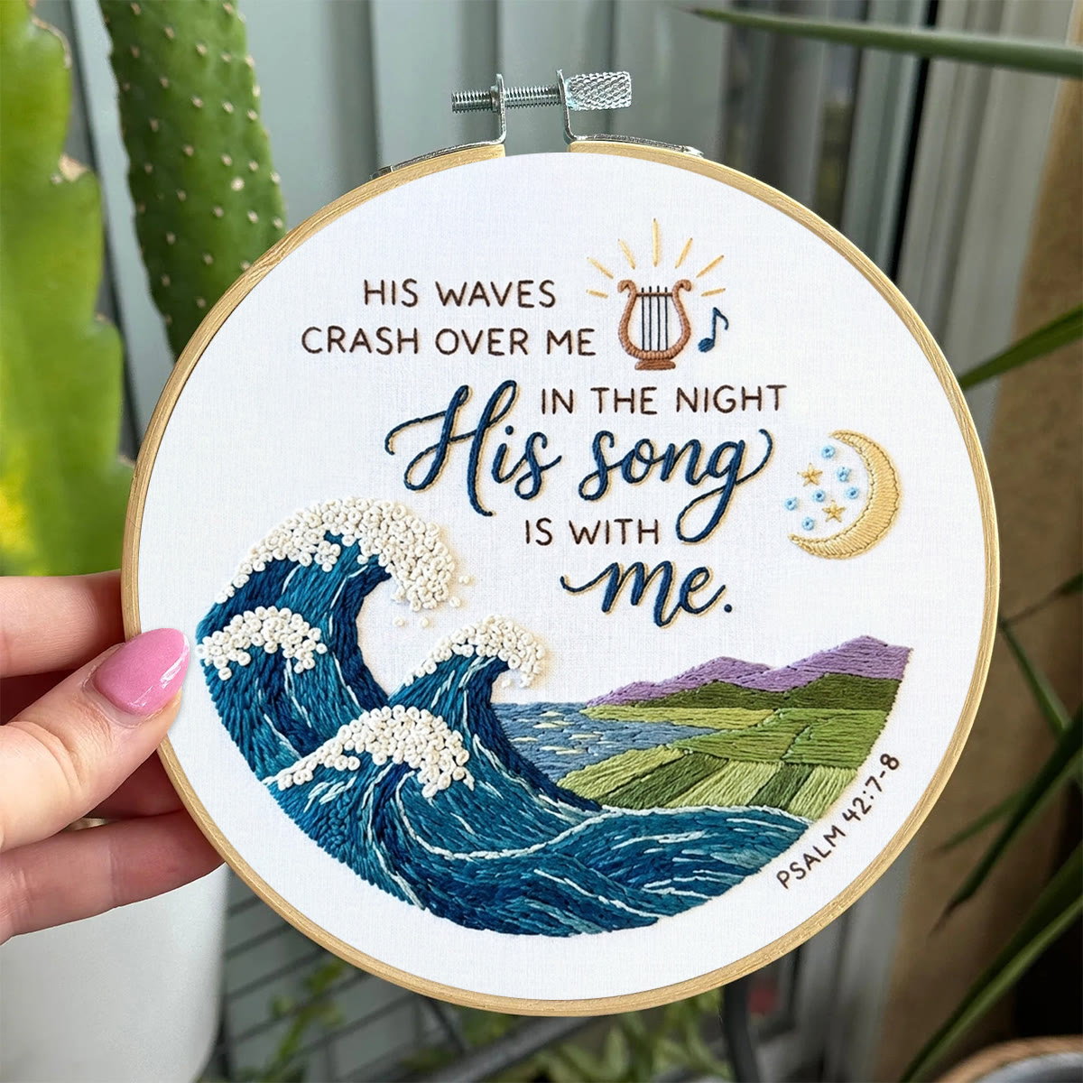 Rubbyoo Embroidery Kit - His Song Is With Me | Psalm 42:7-8 Christian Art | Unique Religious Gift For Encouragement - image 3