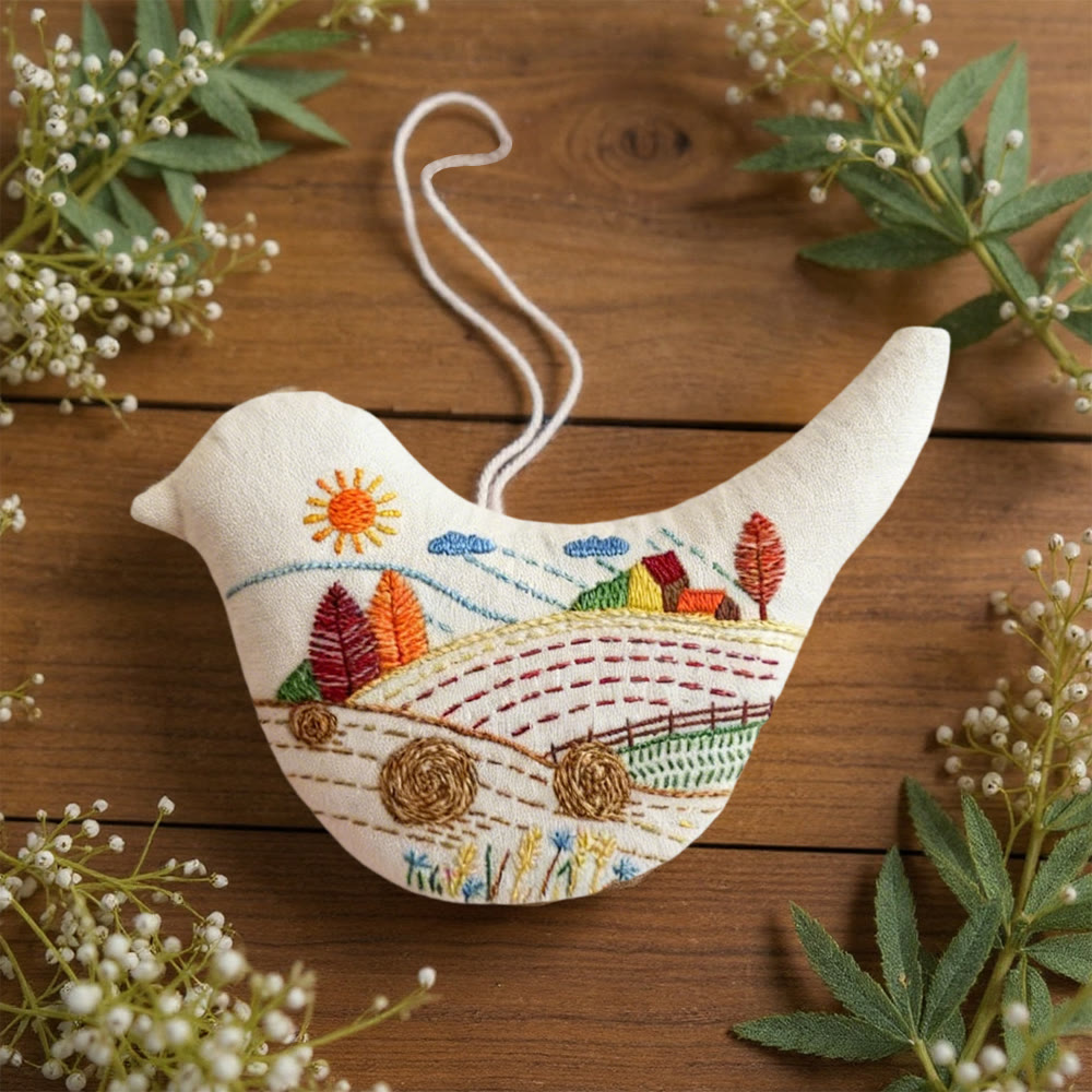 Rubbyoo Bird-shaped Embroidery Kit - Farmland View | Diy Landscape Craft | Unique Home Decor - image 6