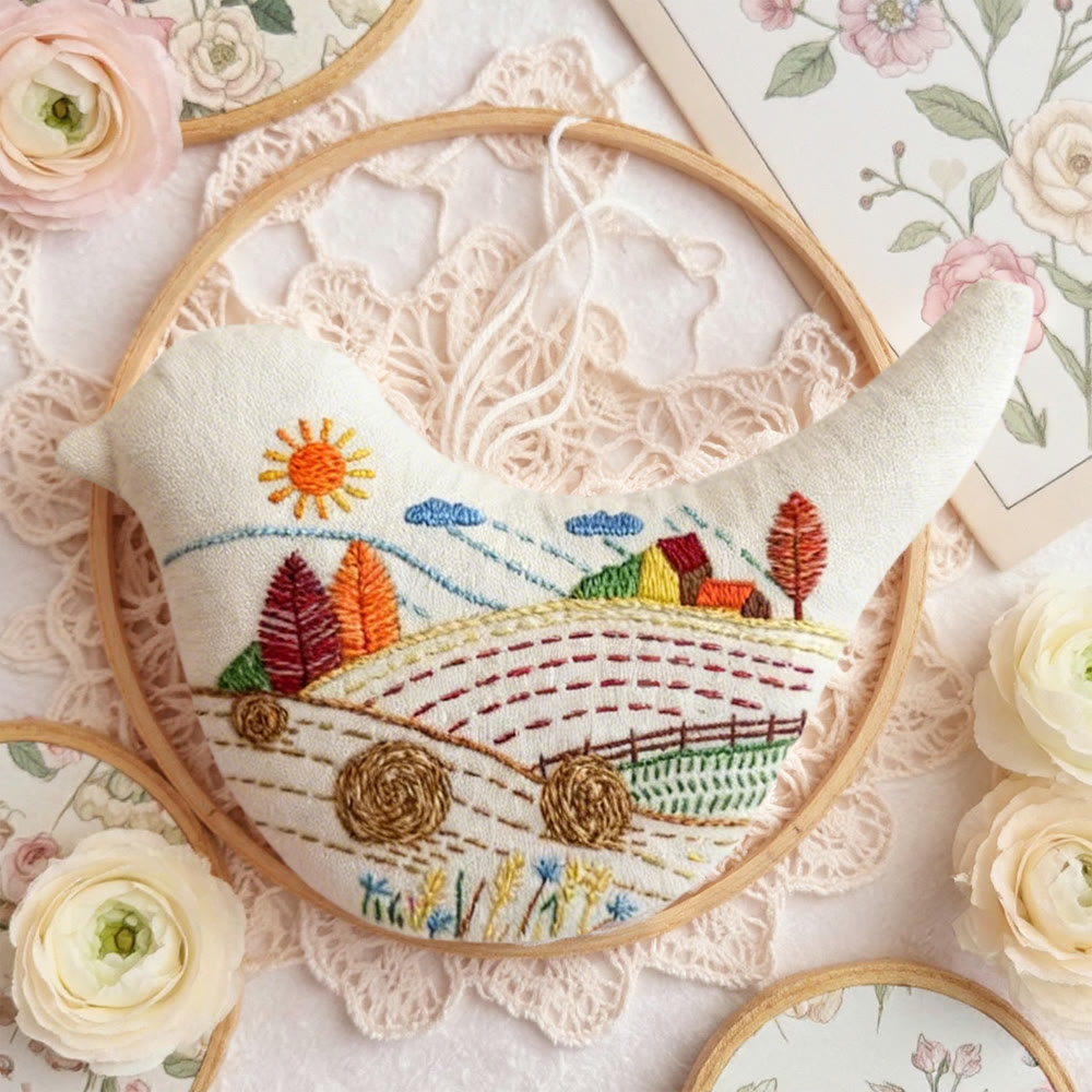 Rubbyoo Bird-shaped Embroidery Kit - Farmland View | Diy Landscape Craft | Unique Home Decor - image 5