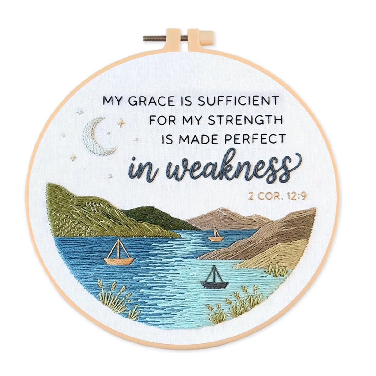 Rubbyoo Embroidery Kit - My Grace Is Sufficient | 2 Cor. 12:9 Modern Christian  Decor | Hand-stitched Coastal Embroidery Art - 20*20cm - image 1