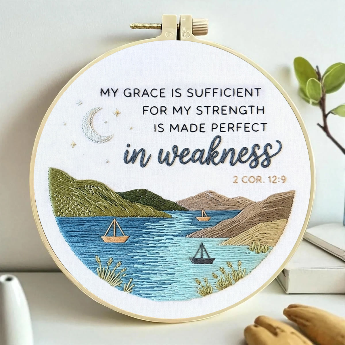 Rubbyoo Embroidery Kit - My Grace Is Sufficient | 2 Cor. 12:9 Modern Christian  Decor | Hand-stitched Coastal Embroidery Art - image 3