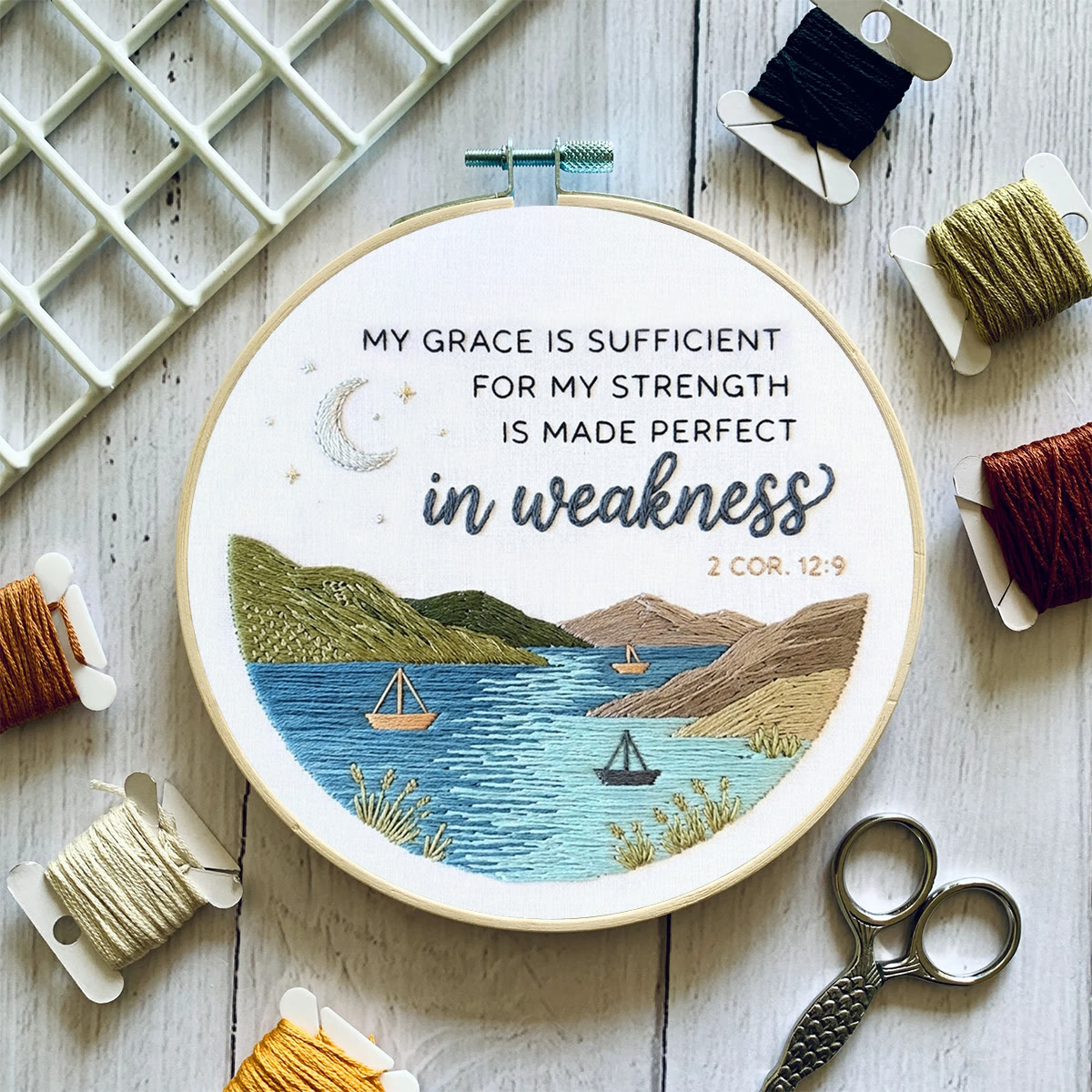 Rubbyoo Embroidery Kit - My Grace Is Sufficient | 2 Cor. 12:9 Modern Christian  Decor | Hand-stitched Coastal Embroidery Art - image 5