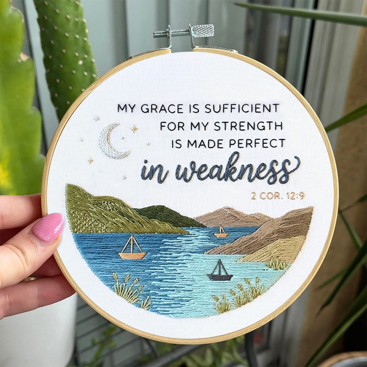 Rubbyoo Embroidery Kit - My Grace Is Sufficient | 2 Cor. 12:9 Modern Christian  Decor | Hand-stitched Coastal Embroidery Art - image 6