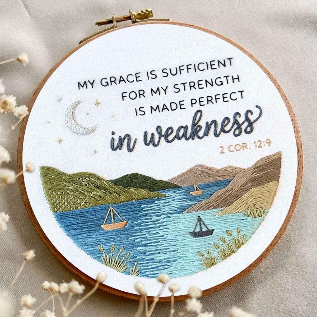 Rubbyoo Embroidery Kit - My Grace Is Sufficient | 2 Cor. 12:9 Modern Christian  Decor | Hand-stitched Coastal Embroidery Art - image 7