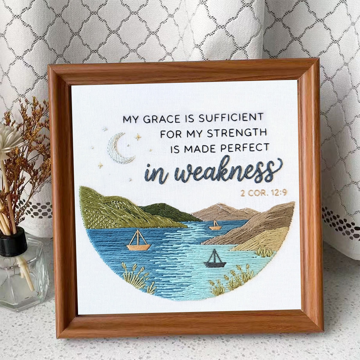 Rubbyoo Embroidery Kit - My Grace Is Sufficient | 2 Cor. 12:9 Modern Christian  Decor | Hand-stitched Coastal Embroidery Art - Embroidery Kit Plus An Extra Frame - image 10