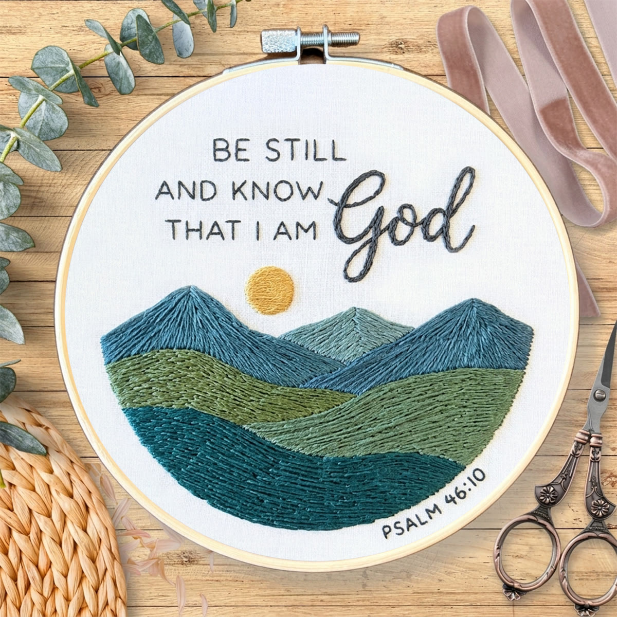 Rubbyoo Embroidery Kit - Be Still And Know That I Am God | Psalm 46:10 | Modern Faith Home Decor - image 2