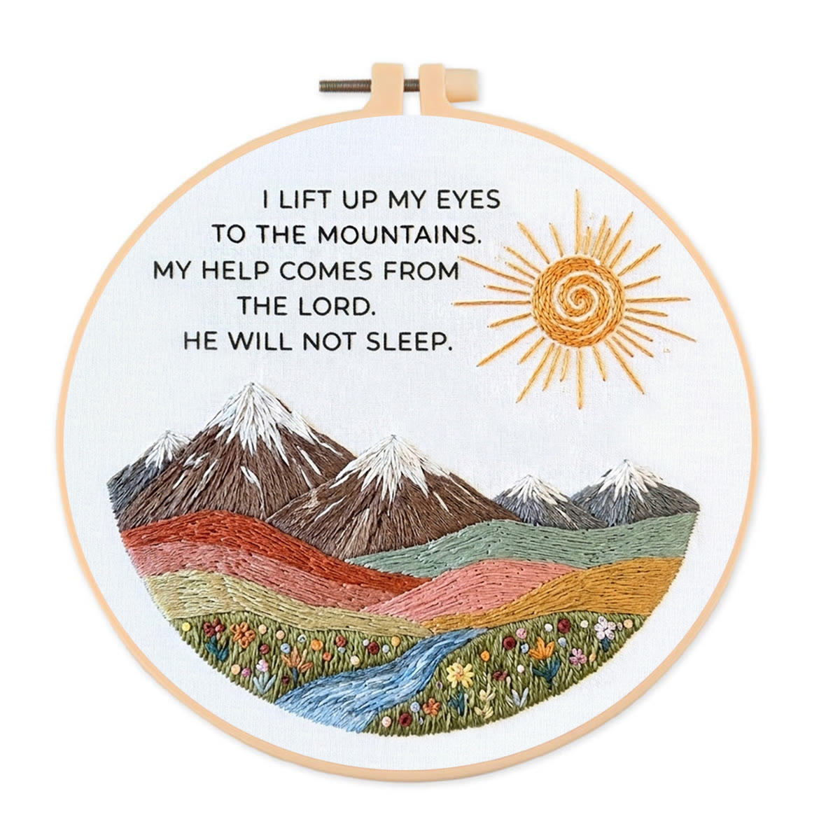 Rubbyoo Embroidery Kit - I Lift Up My Eyes To The Mountains | Psalm 121:1 | Christian Snow Mountain Wall Decor - 20*20cm - image 1