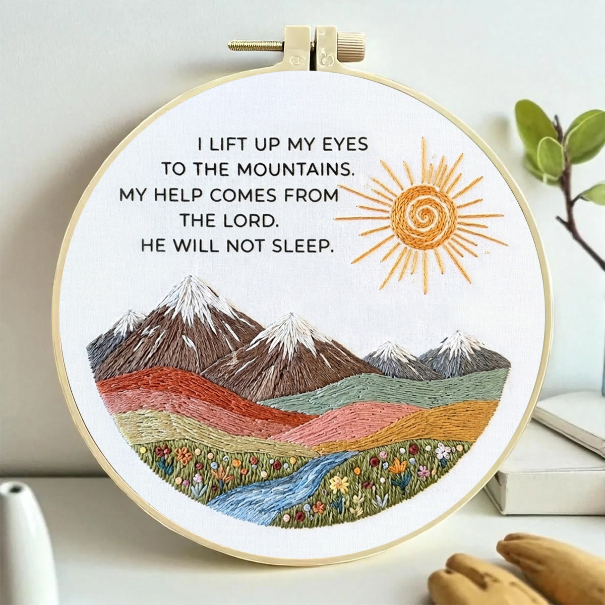 Rubbyoo Embroidery Kit - I Lift Up My Eyes To The Mountains | Psalm 121:1 | Christian Snow Mountain Wall Decor - image 5