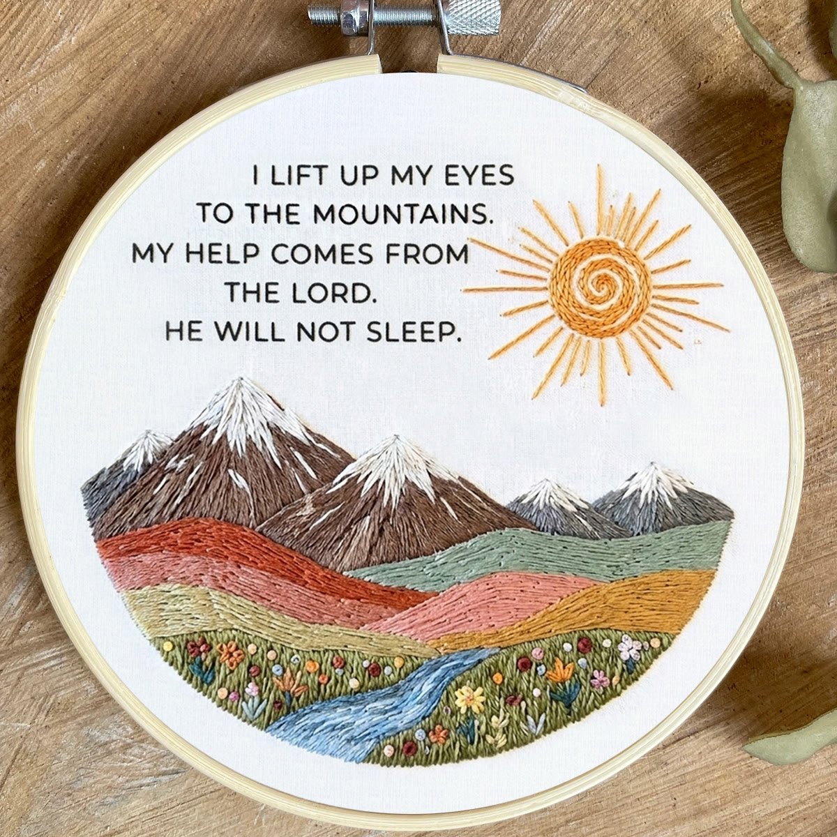 Rubbyoo Embroidery Kit - I Lift Up My Eyes To The Mountains | Psalm 121:1 | Christian Snow Mountain Wall Decor - image 2