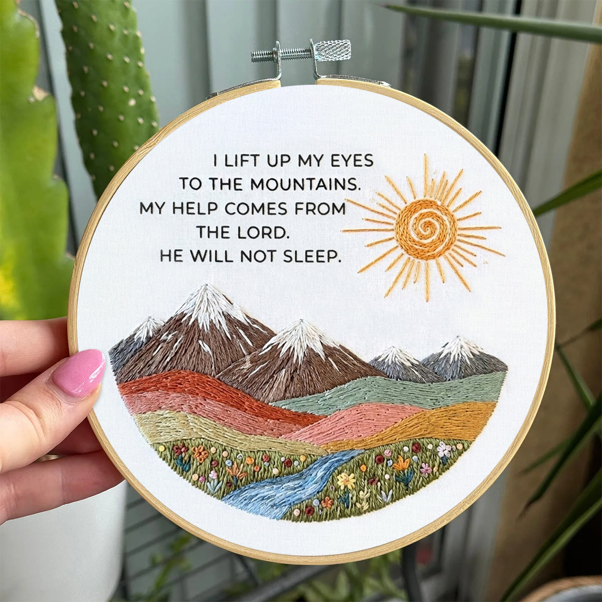 Rubbyoo Embroidery Kit - I Lift Up My Eyes To The Mountains | Psalm 121:1 | Christian Snow Mountain Wall Decor - image 7