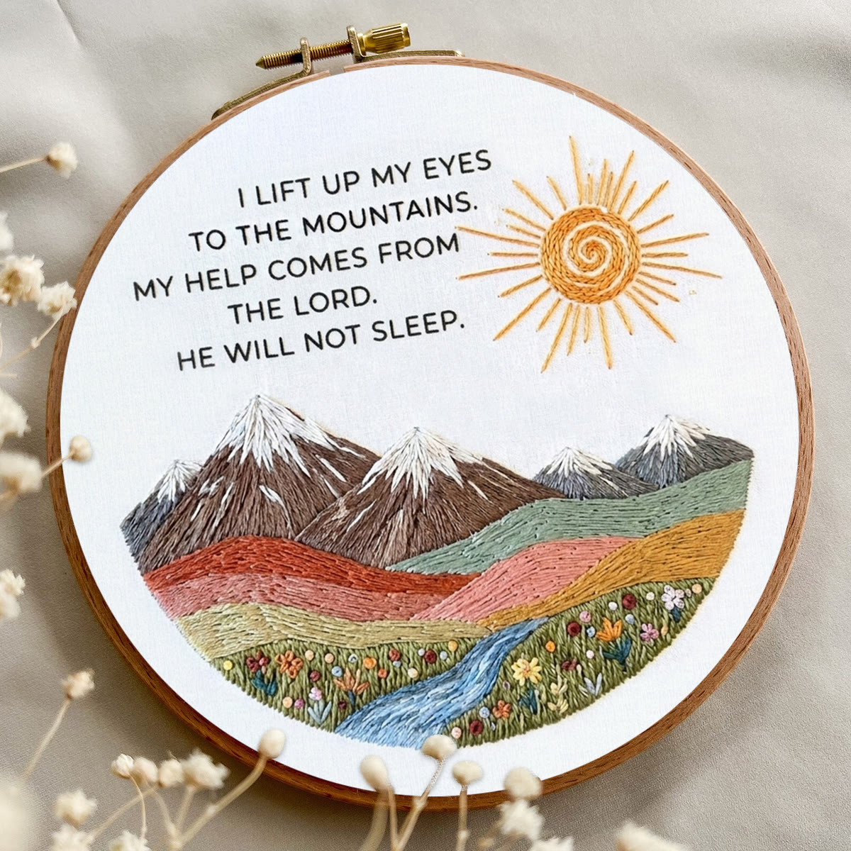 Rubbyoo Embroidery Kit - I Lift Up My Eyes To The Mountains | Psalm 121:1 | Christian Snow Mountain Wall Decor - image 8