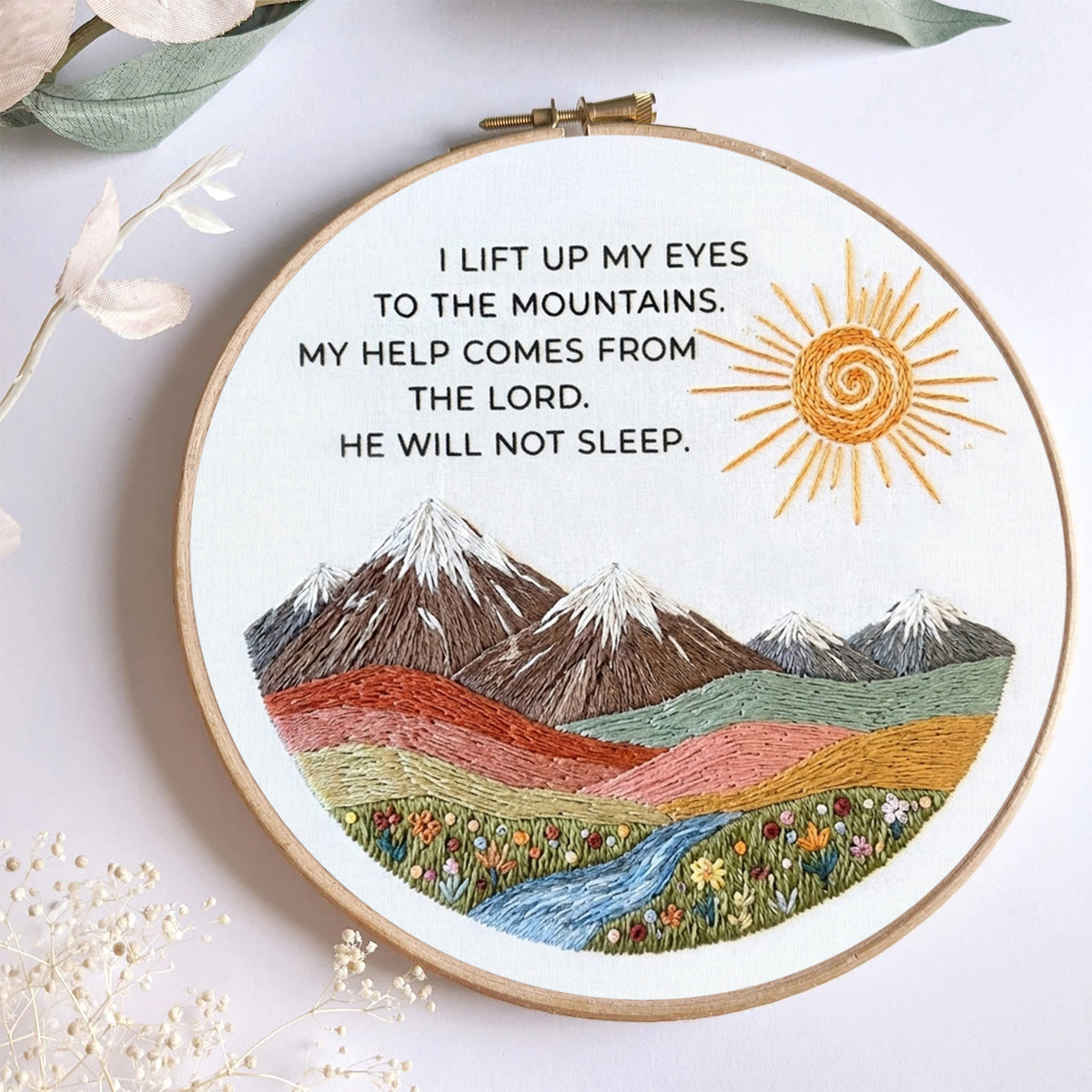 Rubbyoo Embroidery Kit - I Lift Up My Eyes To The Mountains | Psalm 121:1 | Christian Snow Mountain Wall Decor - image 4