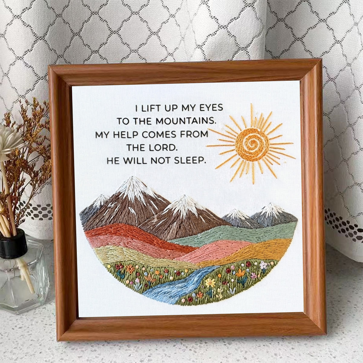 Rubbyoo Embroidery Kit - I Lift Up My Eyes To The Mountains | Psalm 121:1 | Christian Snow Mountain Wall Decor - Embroidery Kit Plus An Extra Frame - image 10