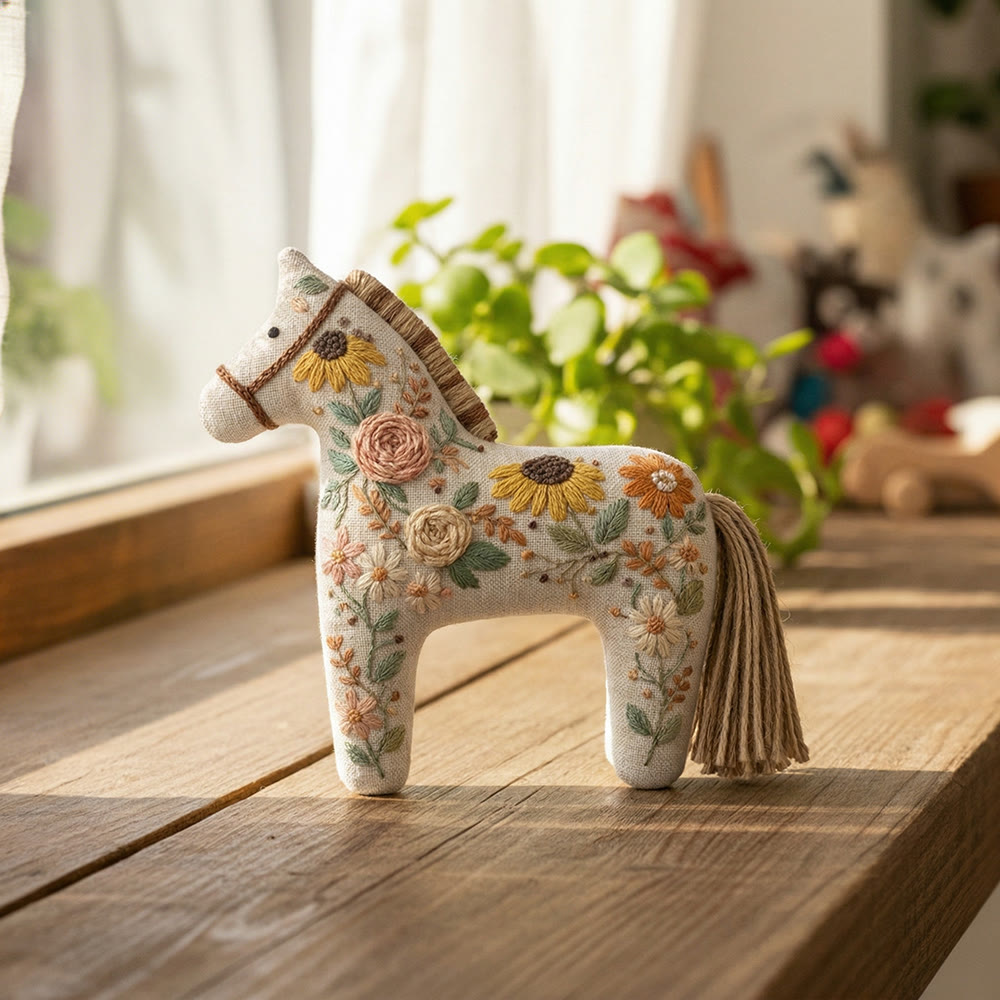 Rubbyoo Dala Horse Embroidery Kit - Cottage Garden Floral | Gift For Mothers Day | Backpack Charm - image 2