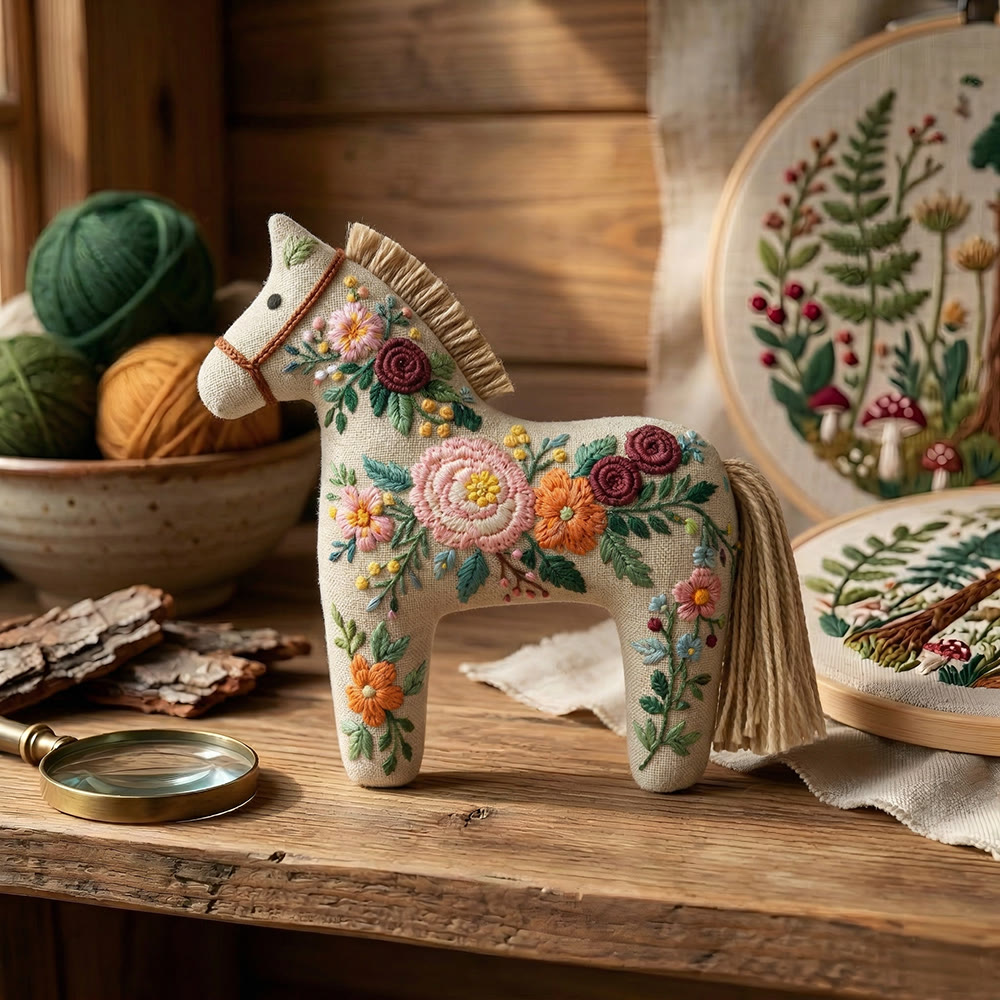 Rubbyoo Dala Horse Embroidery Kit - Blooming Flowers Design | Thoughtful Mother's Day Gift | Cozy Corner Decor - image 4