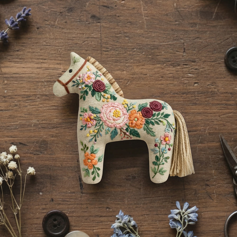 Rubbyoo Dala Horse Embroidery Kit - Blooming Flowers Design | Thoughtful Mother's Day Gift | Cozy Corner Decor - 6 inches hoop kit - image 1