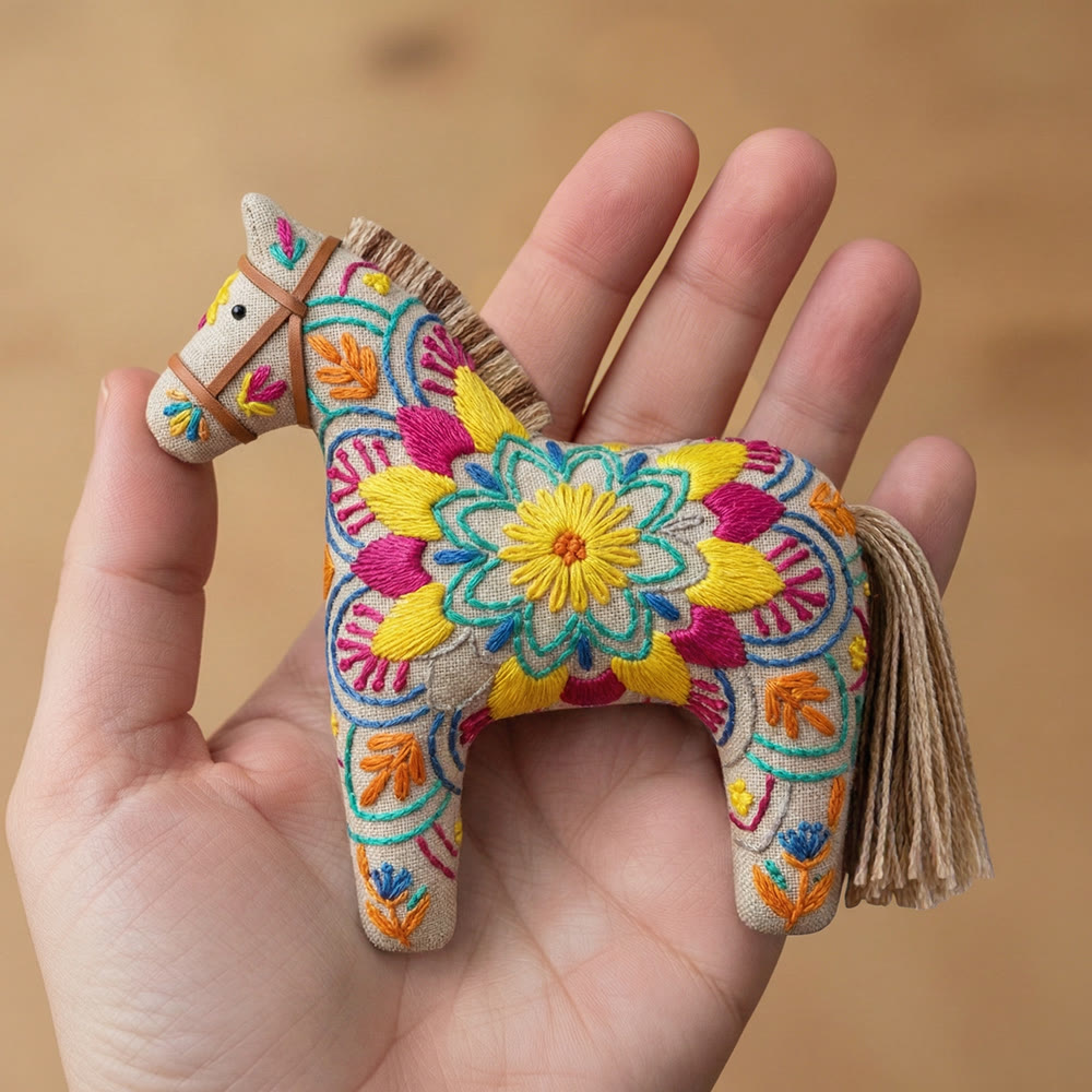 Rubbyoo Dala Horse Embroidery Kit - Kaleidoscope Floral Pattern | Eclectic Birthday Gift | Festival Fashion Accessory - image 8