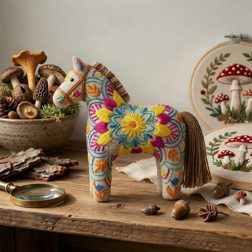 Rubbyoo Dala Horse Embroidery Kit - Kaleidoscope Floral Pattern | Eclectic Birthday Gift | Festival Fashion Accessory - image 5