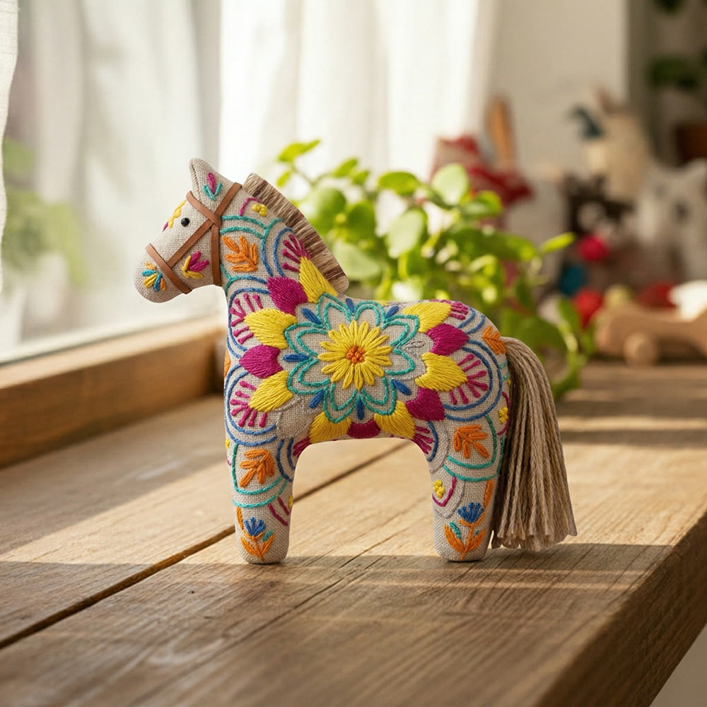 Rubbyoo Dala Horse Embroidery Kit - Kaleidoscope Floral Pattern | Eclectic Birthday Gift | Festival Fashion Accessory - image 2