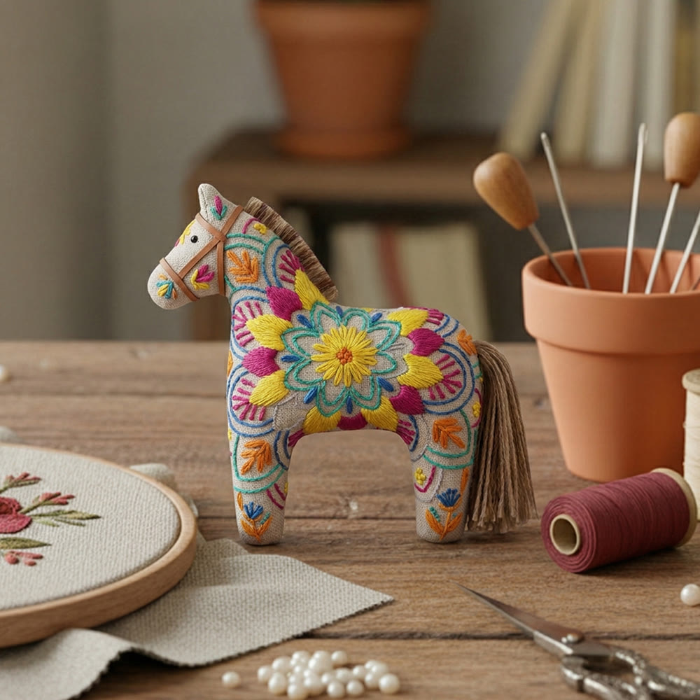 Rubbyoo Dala Horse Embroidery Kit - Kaleidoscope Floral Pattern | Eclectic Birthday Gift | Festival Fashion Accessory - image 7