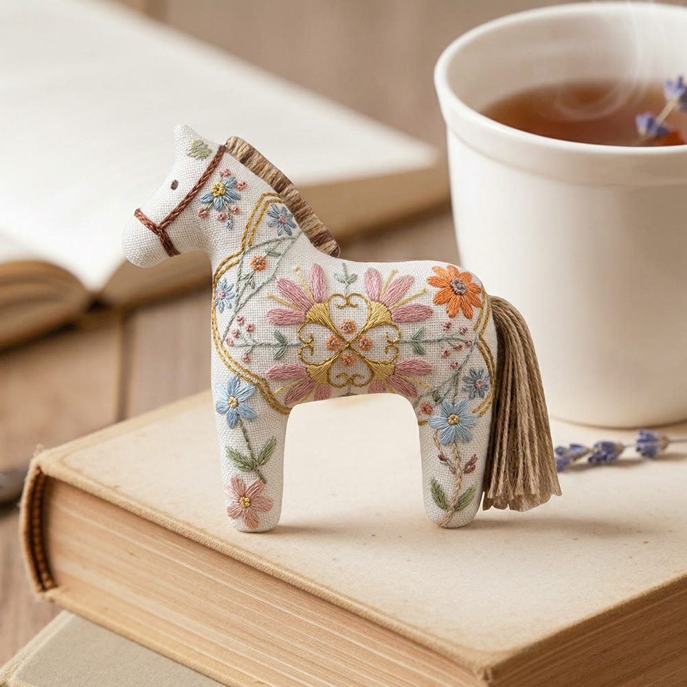 Rubbyoo Dala Horse Embroidery Kit - Pastel Petals | Sophisticated Gift For Her | Elegance Floral Charm - image 2