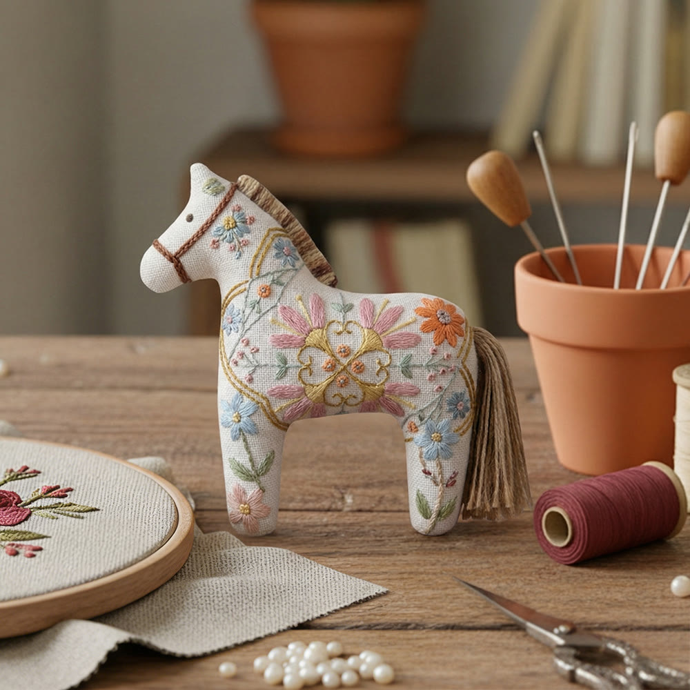 Rubbyoo Dala Horse Embroidery Kit - Pastel Petals | Sophisticated Gift For Her | Elegance Floral Charm - image 5
