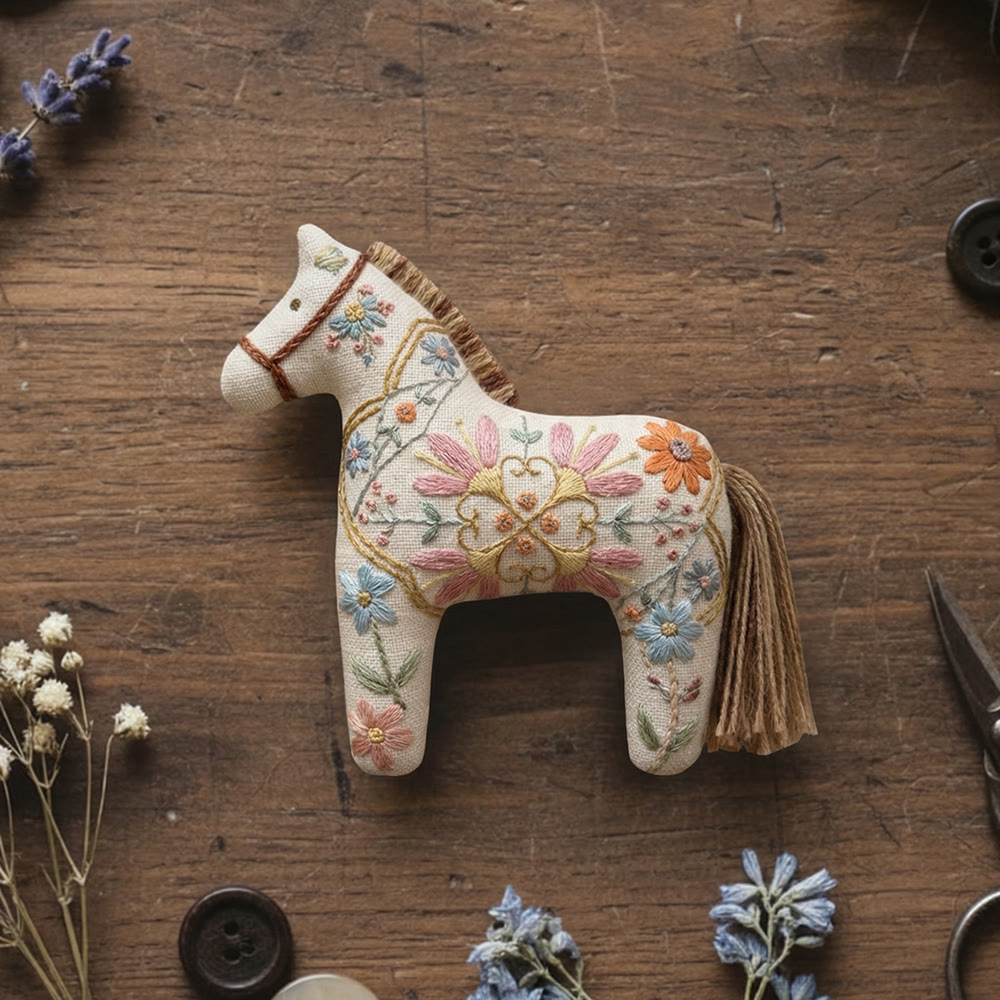 Rubbyoo Dala Horse Embroidery Kit - Pastel Petals | Sophisticated Gift For Her | Elegance Floral Charm - 6 inches hoop kit - image 1
